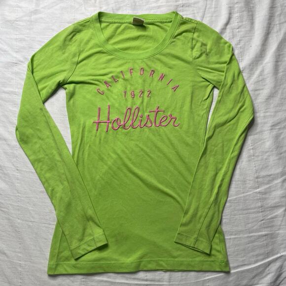 Hollister Tops - Hollister Green Long Sleeve Shirt California Spell Out Small Y2K Embroidered